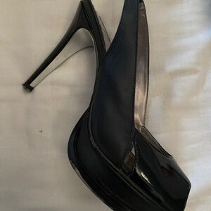 Gorgeous Black Patent & Black Leather BEBE Heel